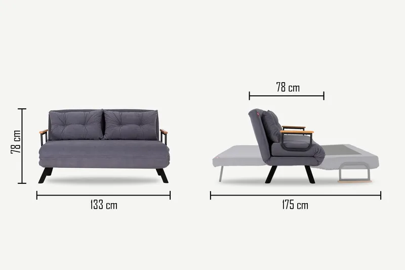 Alfredton Sovesofa 2-seters 120x185 - Grå - Møbler - Sofaer - Sovesofaer