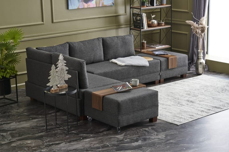 Algeria Sovesofa m. Divan 4-seters 140x190 - Antrasitt - Møbler - Sofaer - Sovesofaer