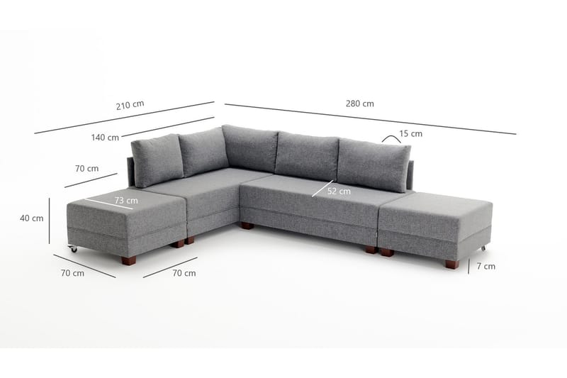 Algeria Sovesofa m. Divan 4-seters 140x190 - Antrasitt - Sovesofaer - Sovesofa divan