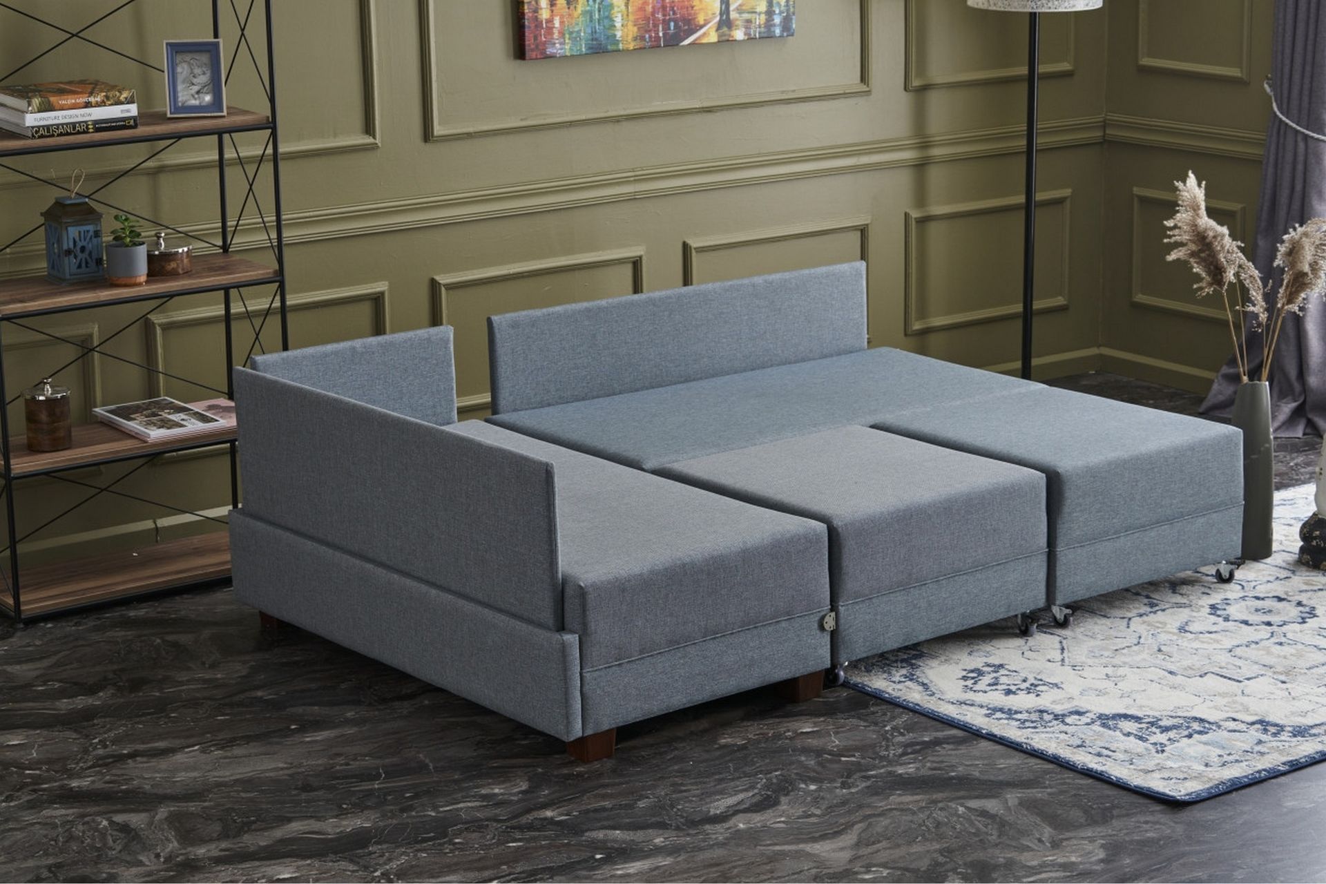Algeria Sovesofa m. Divan 4-seters 140x190 - Blå - Møbler - Sofaer - Sovesofaer