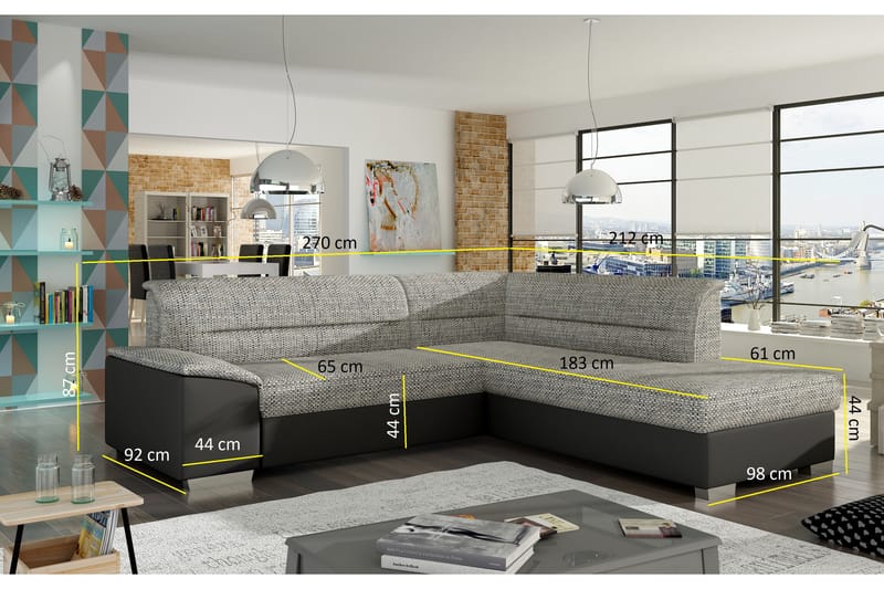 Almande Hjørnesovesofa - Grå/Svart - Møbler - Sofaer - Sovesofaer