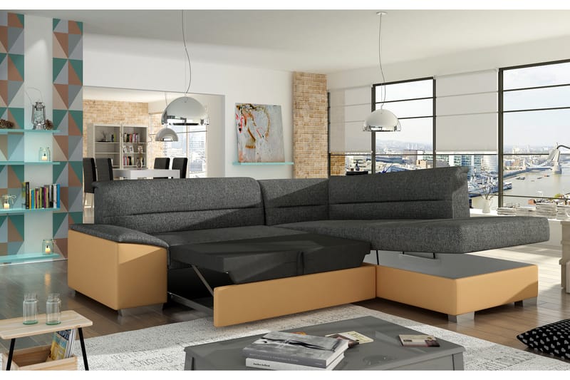 Almande Hjørnesovesofa - Grå/Svart - Møbler - Sofaer - Sovesofaer
