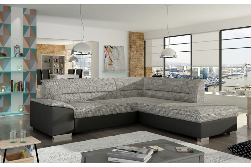 Almande Hjørnesovesofa - Grå/Svart - Møbler - Sofaer - Sovesofaer