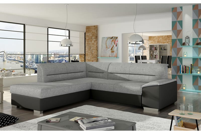 Almande Hjørnesovesofa - Grå/Svart - Møbler - Sofaer - Sovesofaer
