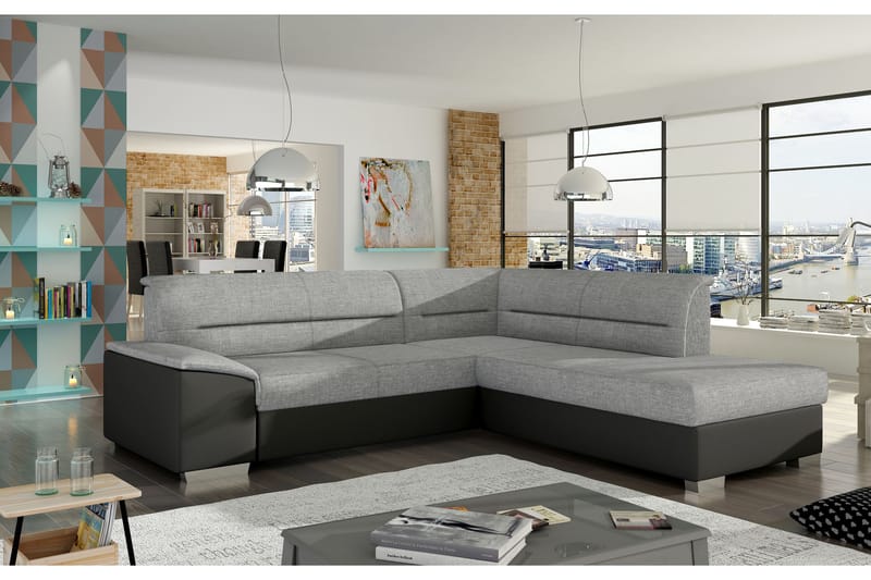 Almande Hjørnesovesofa - Grå/Svart - Møbler - Sofaer - Sovesofaer