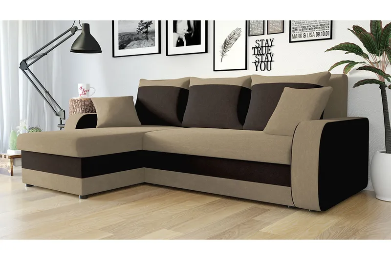 Alvared 3-seters Hjørnesovesofa Universal - Beige/Brun - Møbler - Sofaer - Sovesofaer