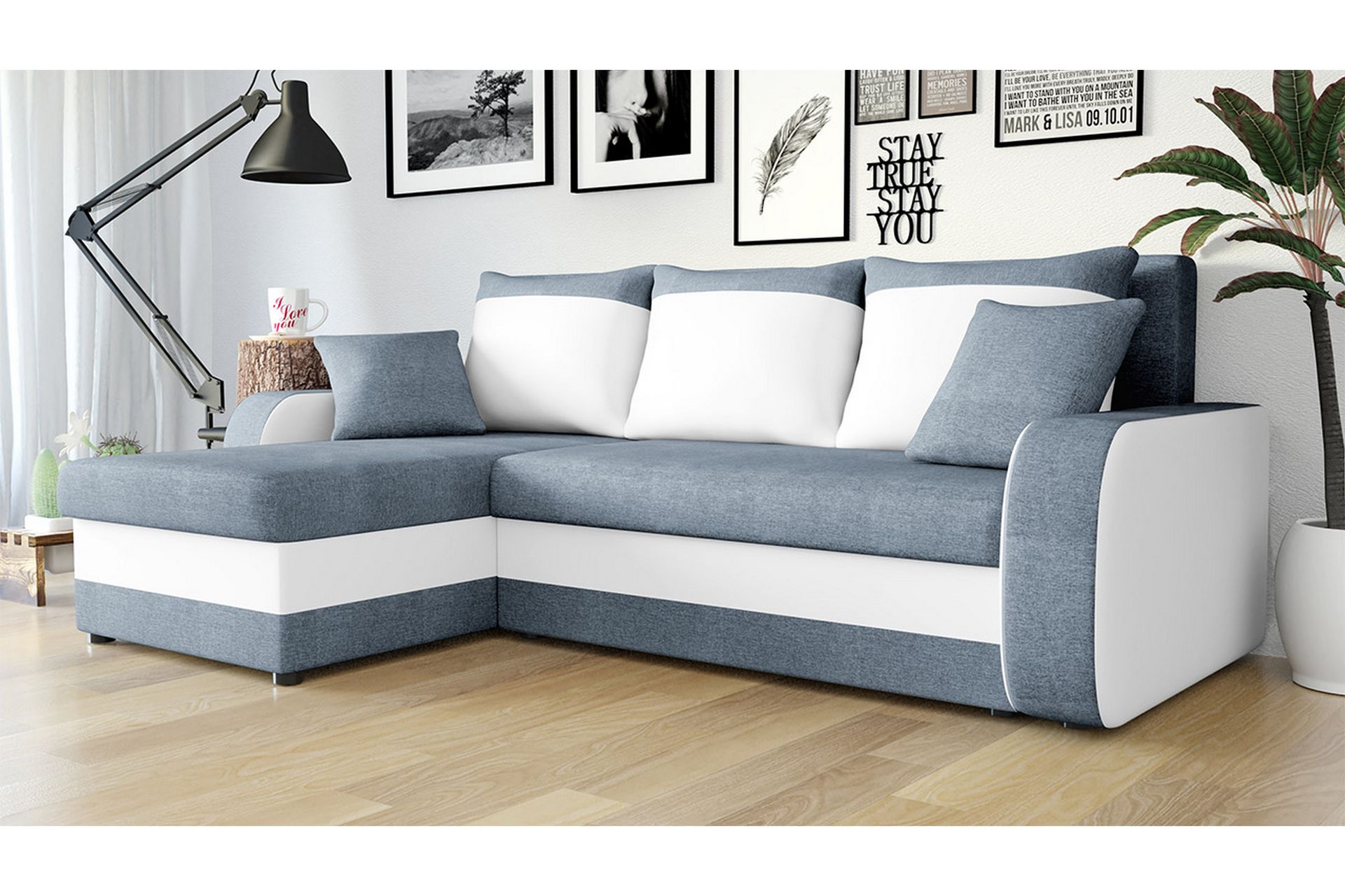 Alvared 3-seters Hjørnesovesofa Universal - Blå/Hvit - Møbler - Sofaer - Sovesofaer