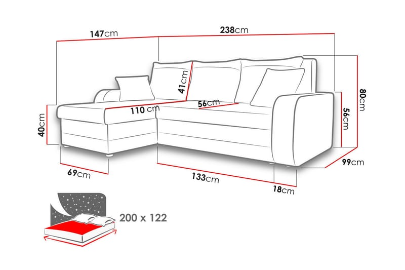 Alvared 3-seters Hjørnesovesofa Universal - Blå/Hvit - Sovesofaer - Sovesofa divan