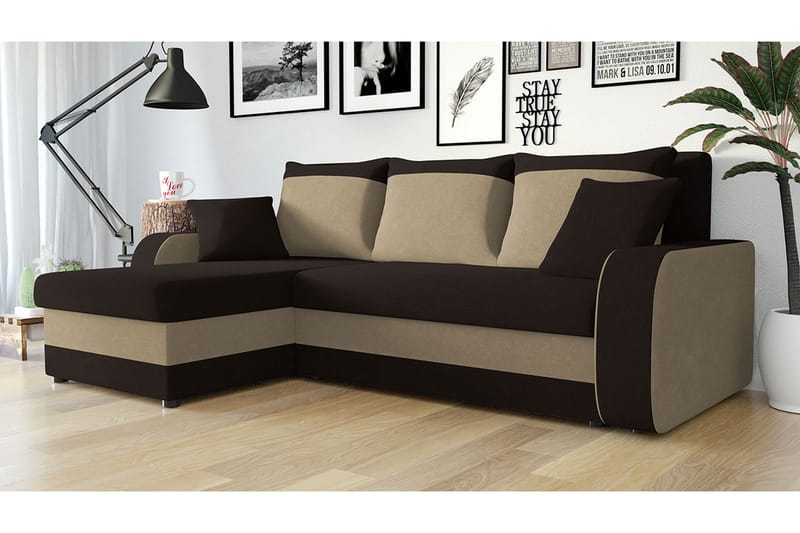 Alvared 3-seters Hjørnesovesofa Universal - Brun/Beige - Sovesofaer - Sovesofa divan - Fløyel sofaer