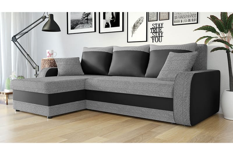 Alvared 3-seters Hjørnesovesofa Universal - Grå/Svart - Sovesofaer - Sovesofa divan