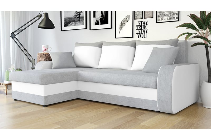 Alvared 3-seters Hjørnesovesofa Universal - Lysegrå/Hvit - Møbler - Sofaer - Sovesofaer