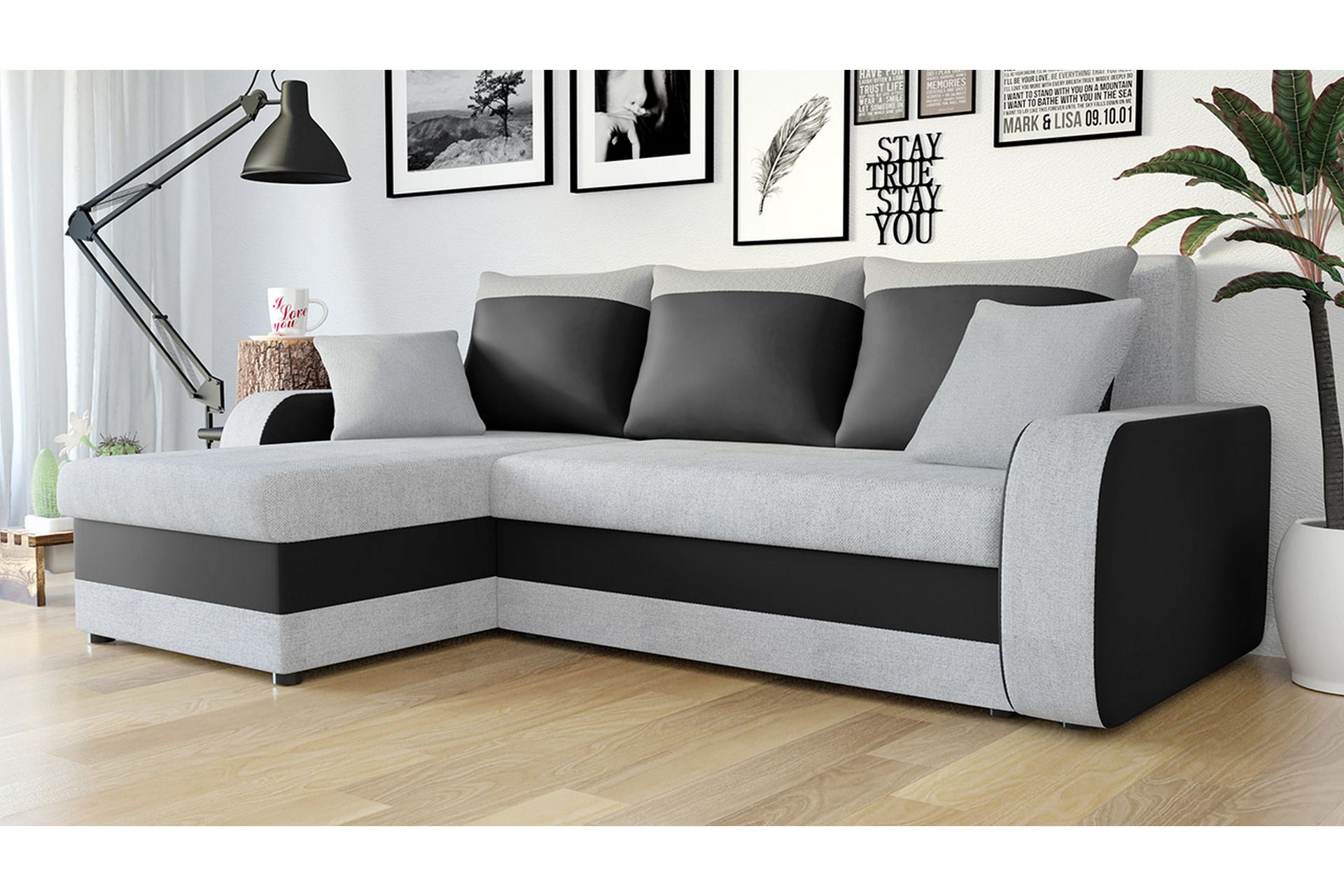 Alvared 3-seters Hjørnesovesofa Universal - Lysegrå/Svart - Møbler - Sofaer - Sovesofaer