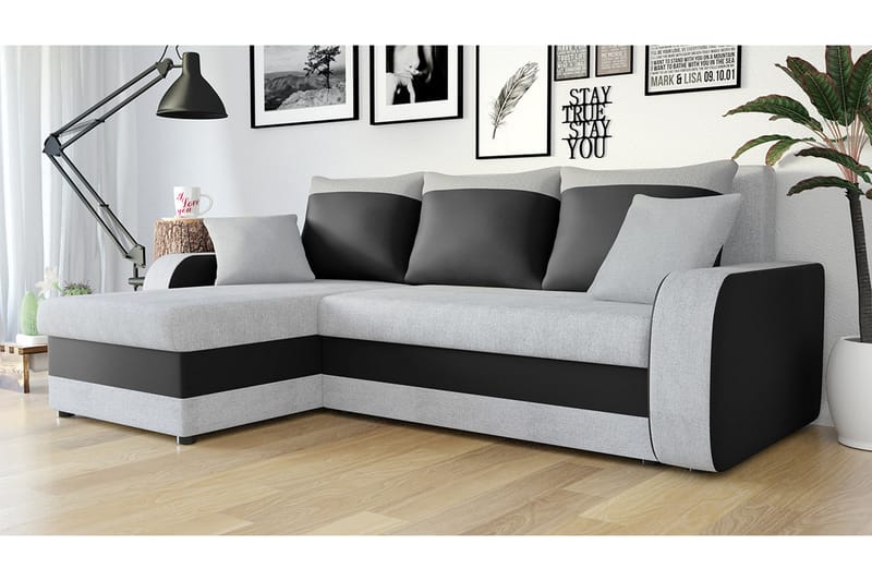 Alvared 3-seters Hjørnesovesofa Universal - Lysegrå/Svart - Møbler - Sofaer - Sovesofaer