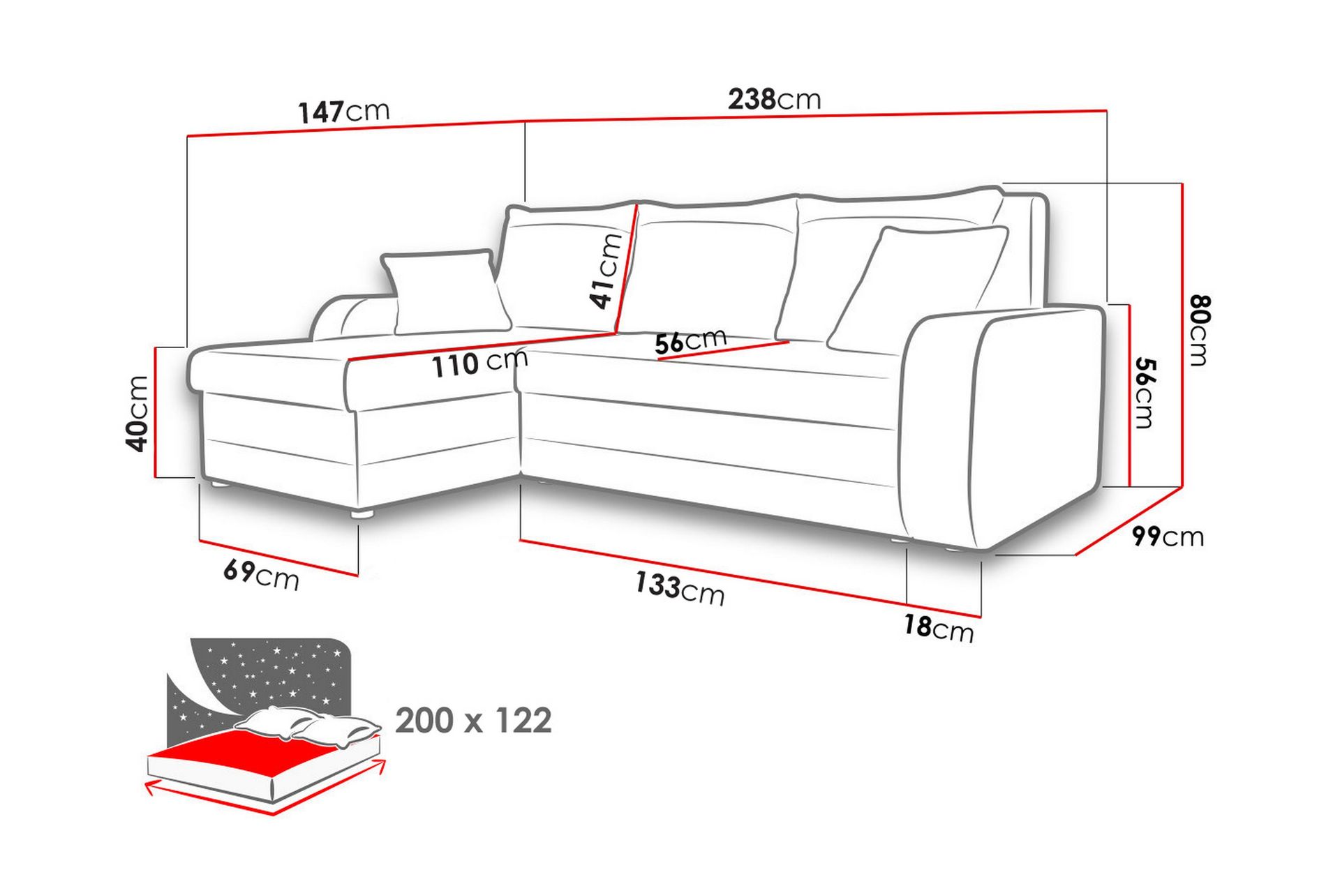 Alvared 3-seters Hjørnesovesofa Universal - Lysegrå/Svart - Møbler - Sofaer - Sovesofaer