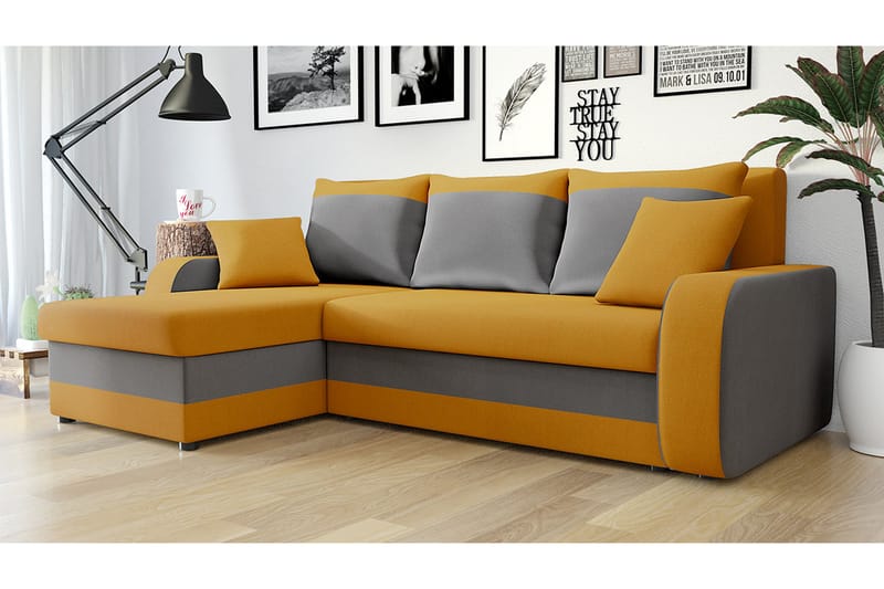 Alvared 3-seters Hjørnesovesofa Universal - Oransje/Grå - Møbler - Sofaer - Sovesofaer