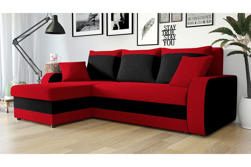 Alvared 3-seters Hjørnesovesofa Universal - Rød/Grå - Møbler - Sofaer - Sovesofaer