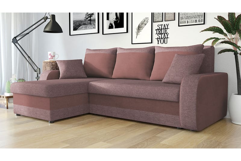 Alvared 3-seters Hjørnesovesofa Universal - Rosa - Sovesofaer - Sovesofa divan - Fløyel sofaer