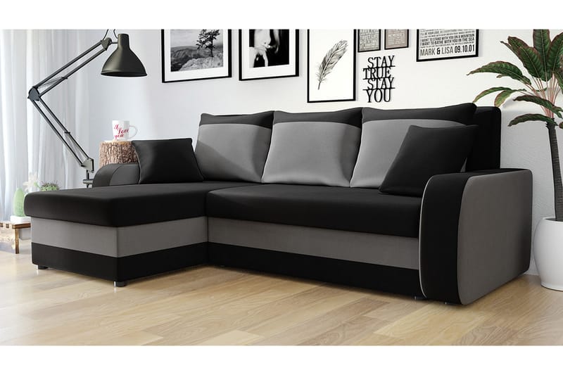 Alvared 3-seters Hjørnesovesofa Universal - Svart - Sovesofaer - Sovesofa divan - Fløyel sofaer