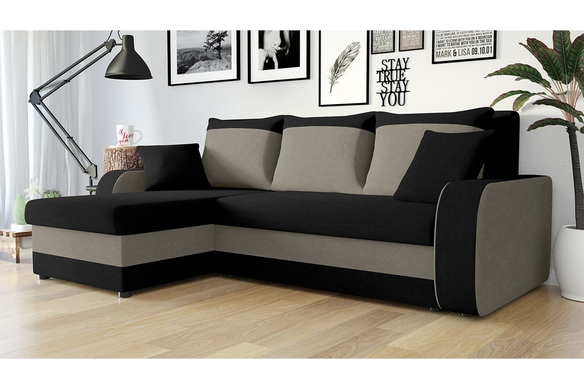 Alvared 3-seters Hjørnesovesofa Universal - Svart/Grå - Møbler - Sofaer - Sovesofaer
