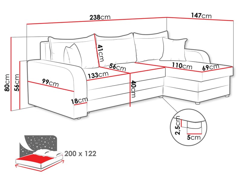 Alvared 3-seters sovesofa med divan venstre - Mørk beige - Møbler - Sofaer - Sovesofaer