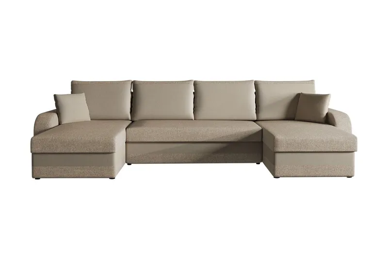 Alvared 4-seters Sovesofa med Dobbeldivan med Oppbevaring - Fløyel/Beige - Møbler - Sofaer - Sovesofaer