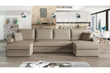 Alvared 4-seters Sovesofa med Dobbeldivan med Oppbevaring - Fløyel/Beige - Møbler - Sofaer - Sovesofaer