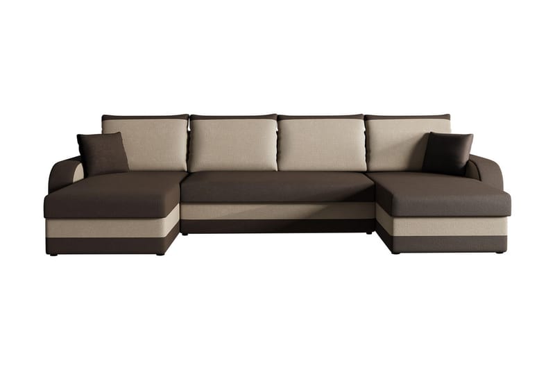 Alvared 4-seters Sovesofa med Dobbeldivan med Oppbevaring - Fløyel/Brun/Beige - Sovesofaer - Fløyel sofaer - U sovesofa - Sovesofa divan