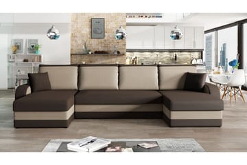 Alvared 4-seters Sovesofa med Dobbeldivan med Oppbevaring - Fløyel/Brun/Beige - Møbler - Sofaer - Sovesofaer
