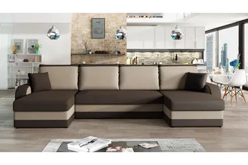 Alvared 4-seters Sovesofa med Dobbeldivan med Oppbevaring - Fløyel/Brun/Beige - Møbler - Sofaer - Sovesofaer