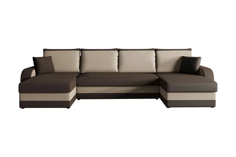 Alvared 4-seters Sovesofa med Dobbeldivan med Oppbevaring, Fløyel/Brun/Beige