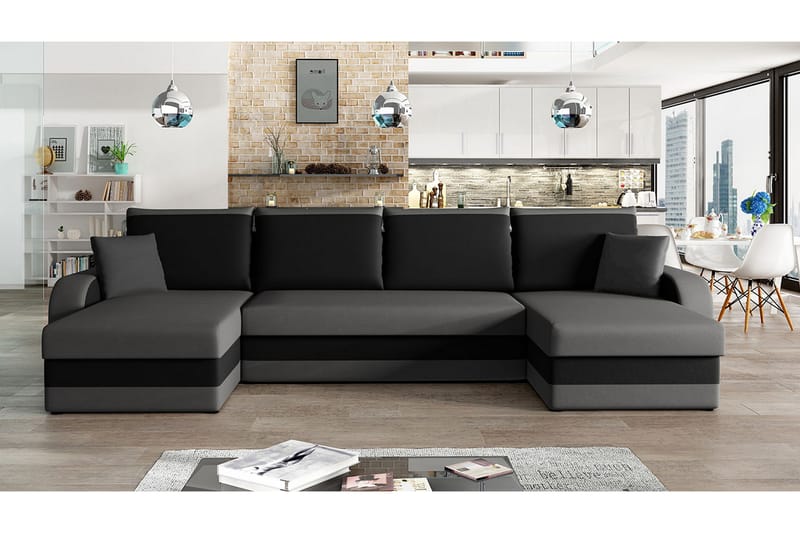 Alvared 4-seters Sovesofa med Dobbeldivan med Oppbevaring - Fløyel/Grå/Svart - Møbler - Sofaer - Sovesofaer