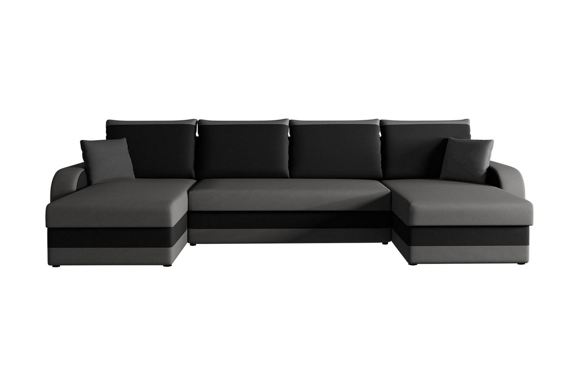 Alvared 4-seters Sovesofa med Dobbeldivan med Oppbevaring - Fløyel/Grå/Svart
