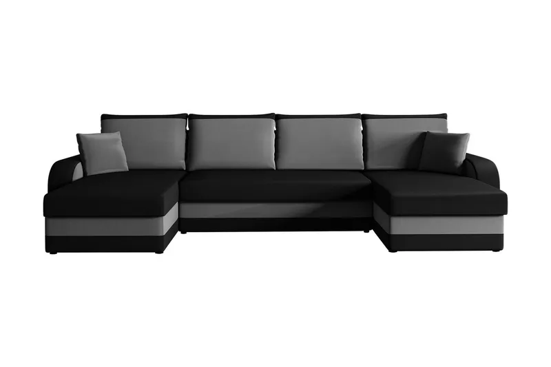 Alvared 4-seters Sovesofa med Dobbeldivan med Oppbevaring, Fløyel/Svart/Grå