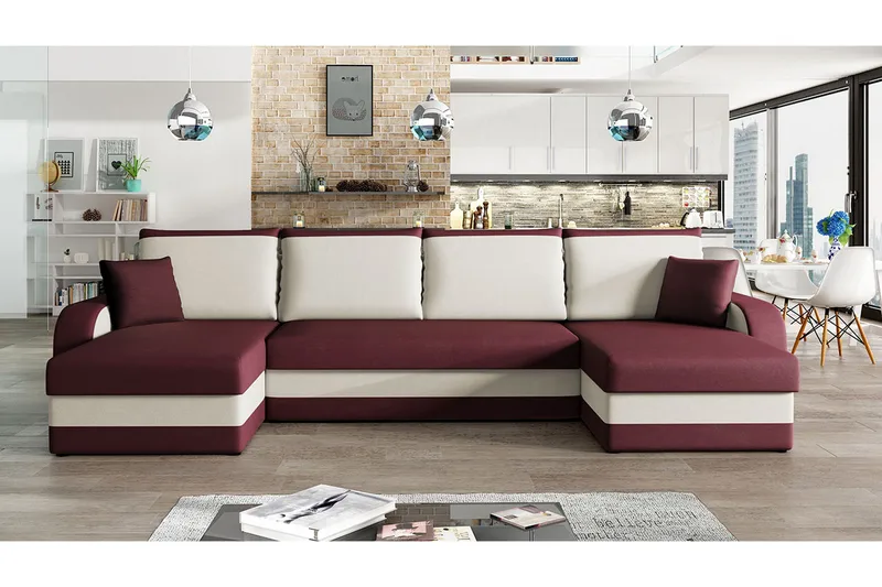 Alvared 4-seters Sovesofa med Dobbeldivan med Oppbevaring - Rød - Møbler - Sofaer - Sovesofaer