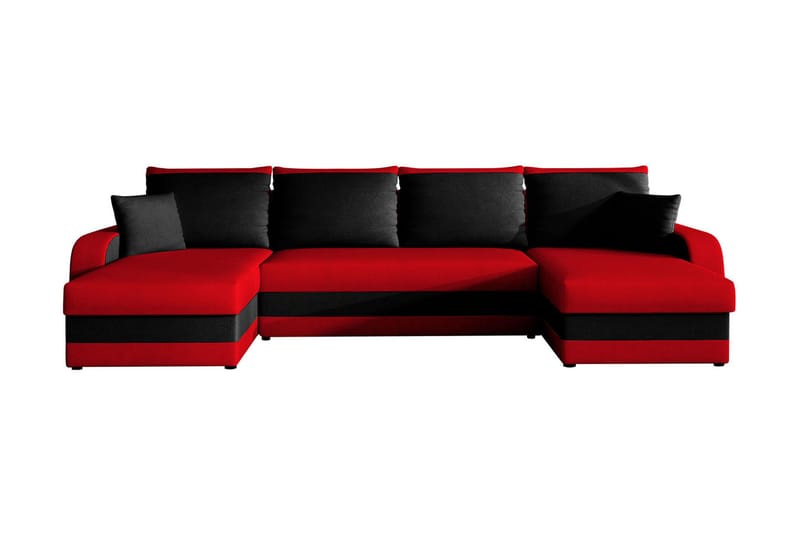 Alvared 4-seters Sovesofa med Dobbeldivan med Oppbevaring - Rød/Svart - Møbler - Sofaer - Sovesofaer