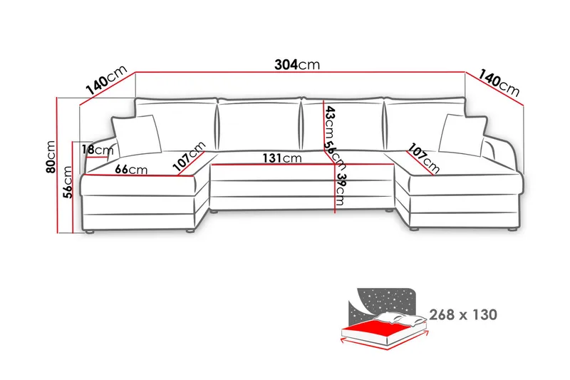 Alvared 4-seters U-formet Sovesofa med Oppbevaring 130x268 cm i Fløyel - Mørkegrå - Møbler - Sofaer - Sovesofaer