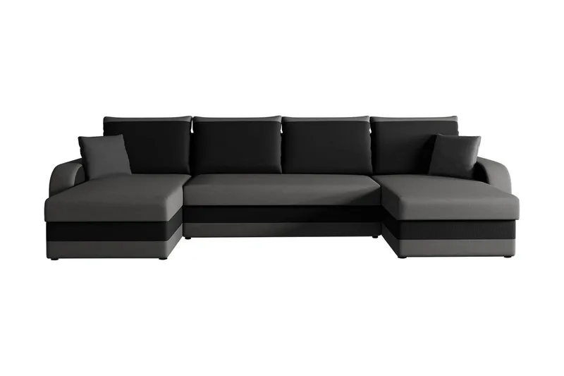 Alvared 4-seters U-formet Sovesofa med Oppbevaring 130x268 cm i Fløyel, Mørkegrå