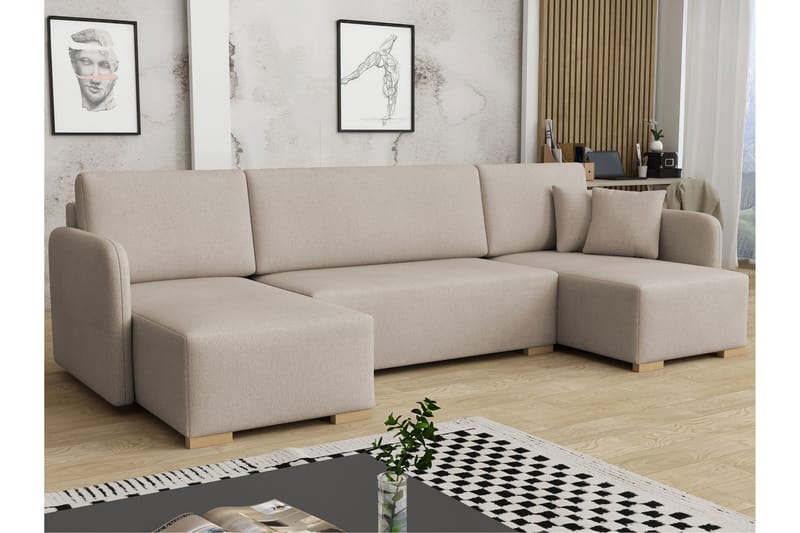 Amelus Sovesofa Dobbel Divan 4-Seter - Beige - Møbler - Sofaer - Sovesofaer