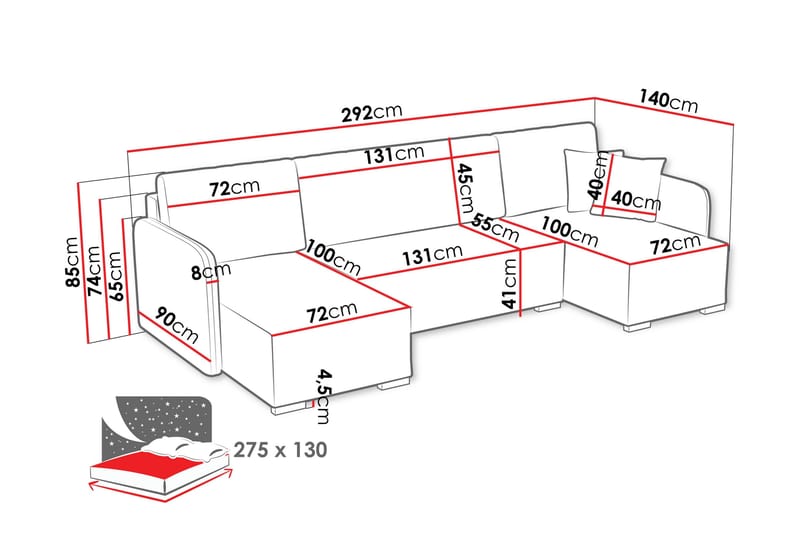 Amelus Sovesofa Dobbel Divan 4-Seter - Grå - Møbler - Sofaer - Sovesofaer