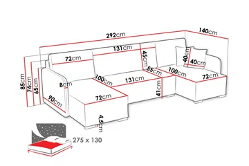Amelus Sovesofa Dobbel Divan 4-Seter - Grå - Møbler - Sofaer - Sovesofaer