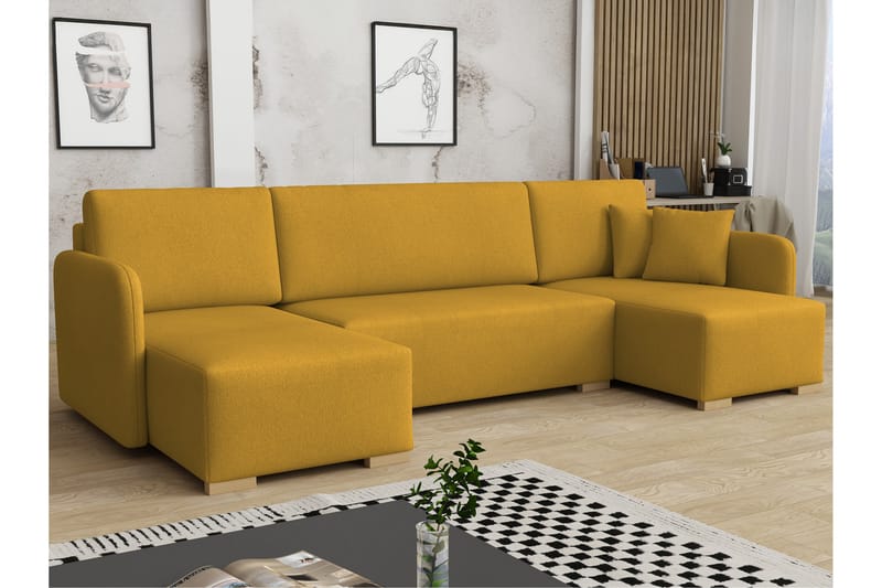 Amelus Sovesofa Dobbel Divan 4-Seter - Gul - Møbler - Sofaer - Sovesofaer