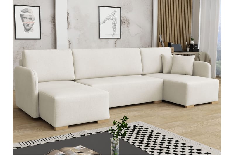 Amelus Sovesofa Dobbel Divan 4-Seter - Hvit - Møbler - Sofaer - Sovesofaer