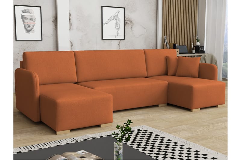 Amelus Sovesofa Dobbel Divan 4-Seter - Oransje - Møbler - Sofaer - Sovesofaer