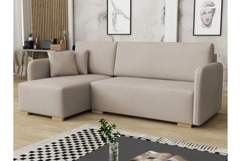 Amelus Sovesofa Med 4-Seters Divan - Beige - Møbler - Sofaer - Sovesofaer