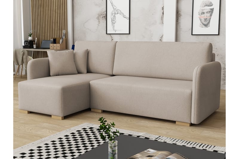 Amelus Sovesofa Med 4-Seters Divan - Beige - Møbler - Sofaer - Sovesofaer