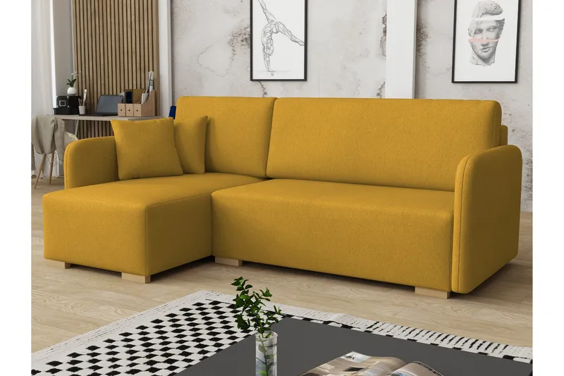 Amelus Sovesofa Med 4-Seters Divan - Gul - Møbler - Sofaer - Sovesofaer