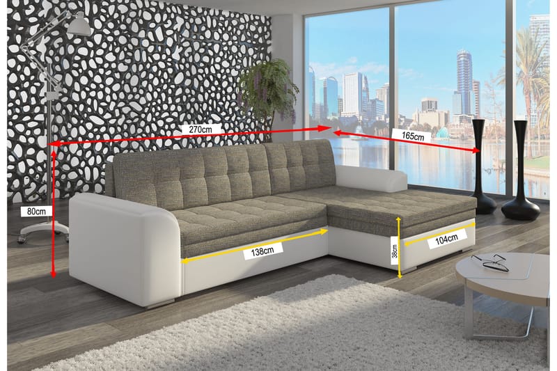 Amerikana Hjørnesovesofa med Divan - Grå - Møbler - Sofaer - Sovesofaer