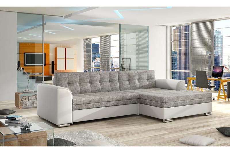 Amerikana Hjørnesovesofa med Divan - Grå/Hvit - Møbler - Sofaer - Sovesofaer
