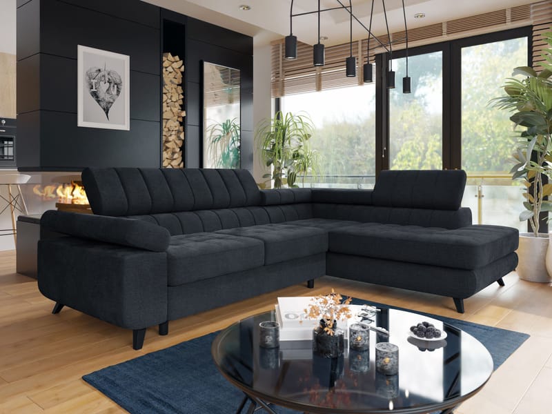 Amshyttan 4-seters Sovesofa med Sjeselong Høyre - Svart - Møbler - Sofaer - Sovesofaer
