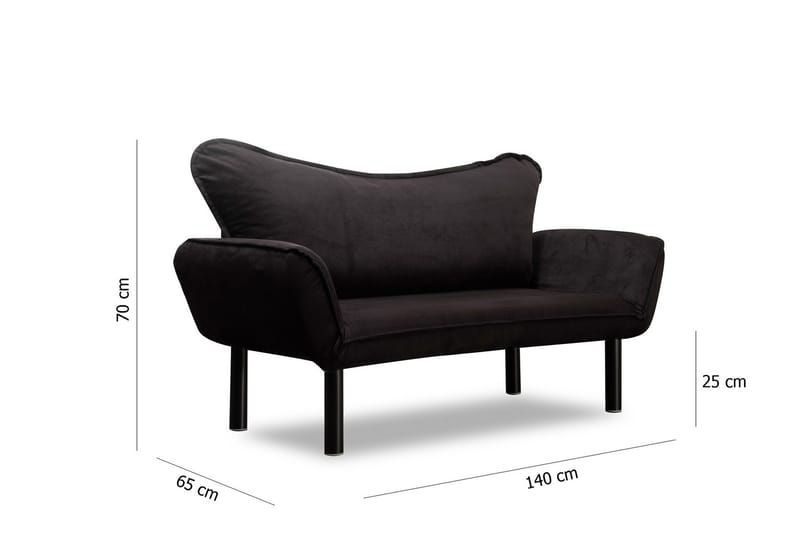 Annabelle 2-seter Sammenleggbar Sovesofa 66x182 cm i Fløyel - Svart - Møbler - Sofaer - Sovesofaer